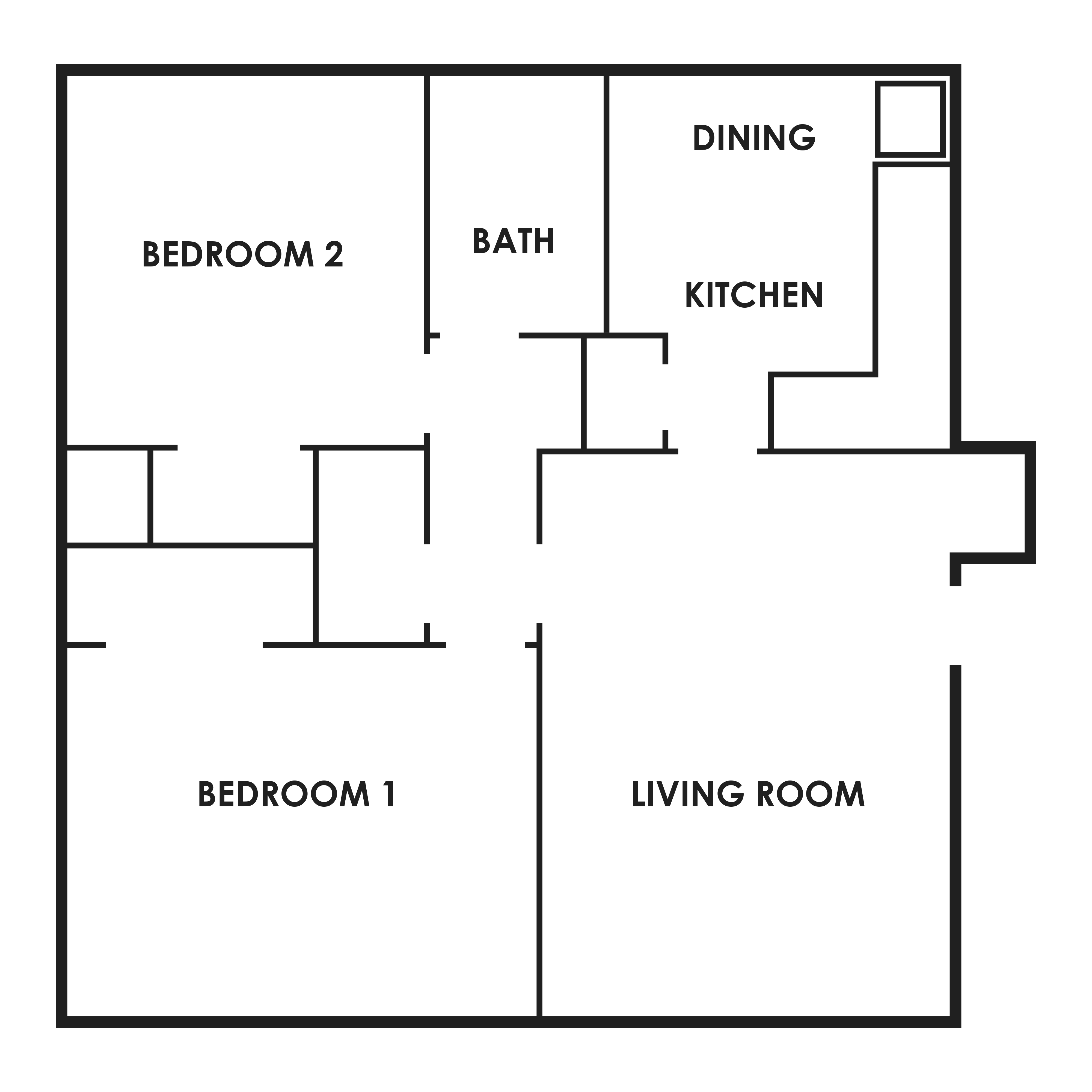 2 Bedroom, 1 Bathroom