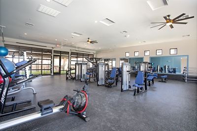 Zinc clubhouse fitness center with workout equipment