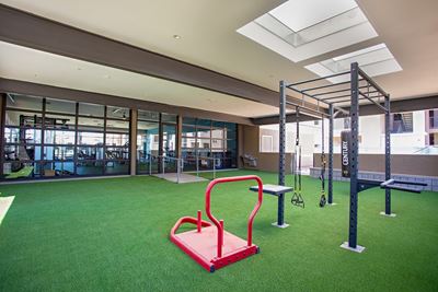 Zinc clubhouse fitness center with workout equipment