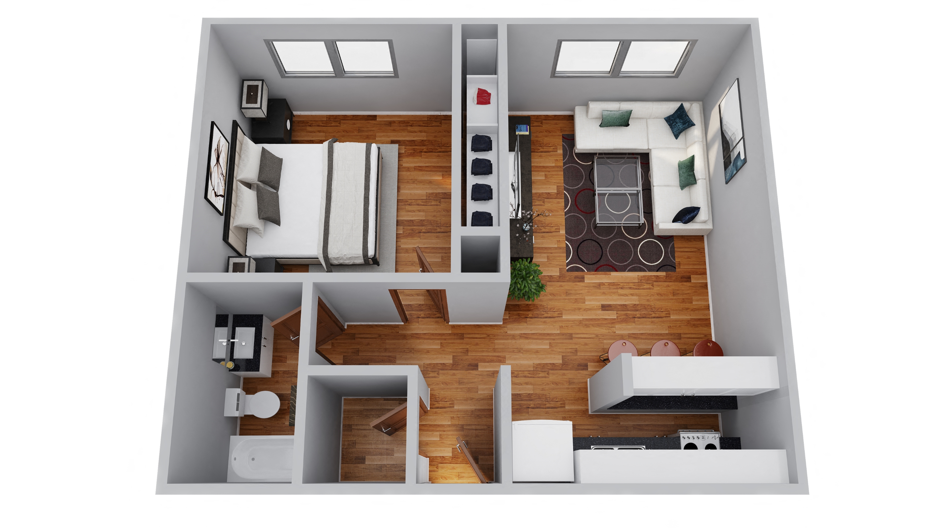 The Broadmoor Apartments 1 Bedroom 3D Floor Plan