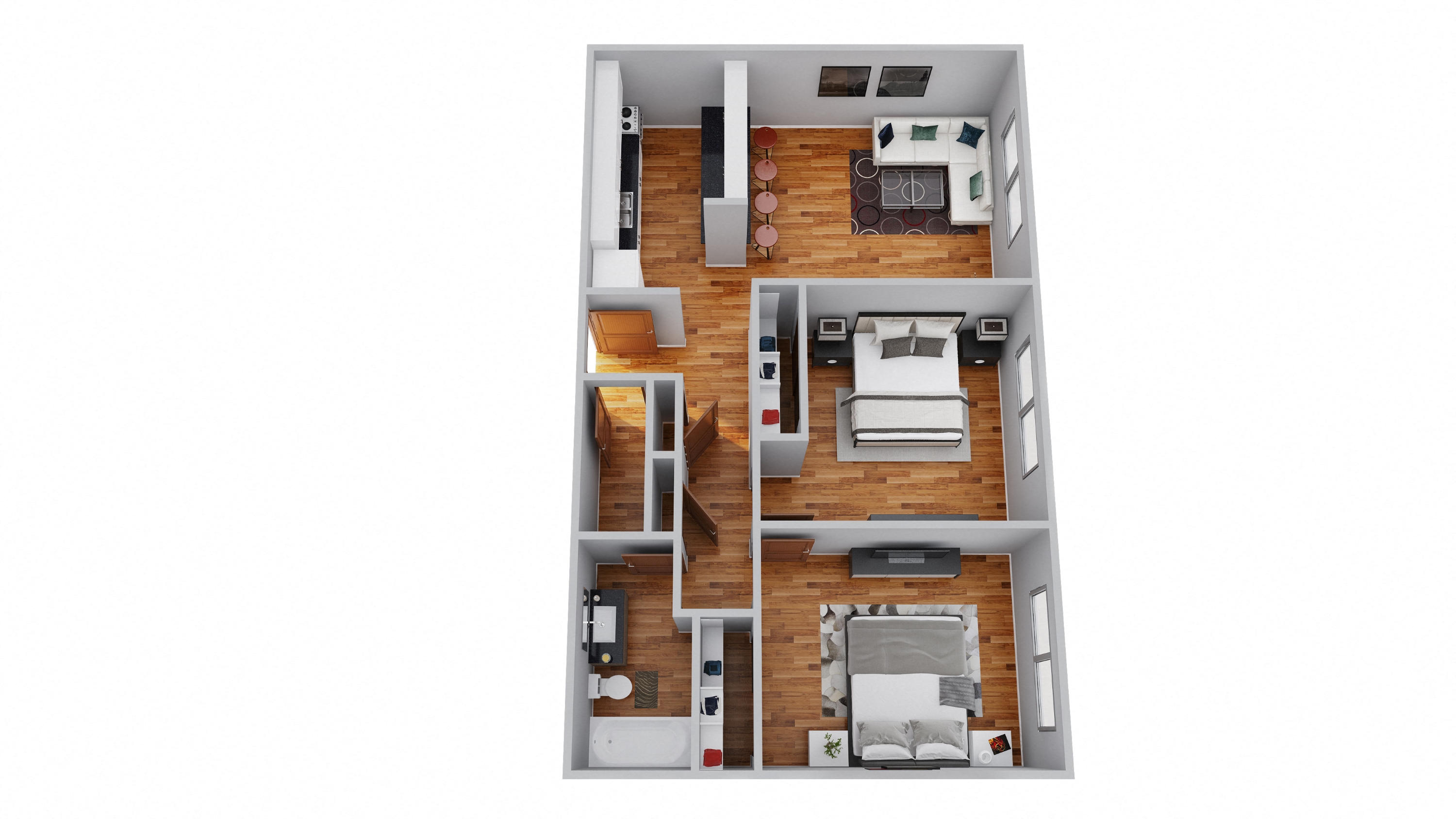 The Broadmoor Apartments 2 Bedroom 3D Floor Plan