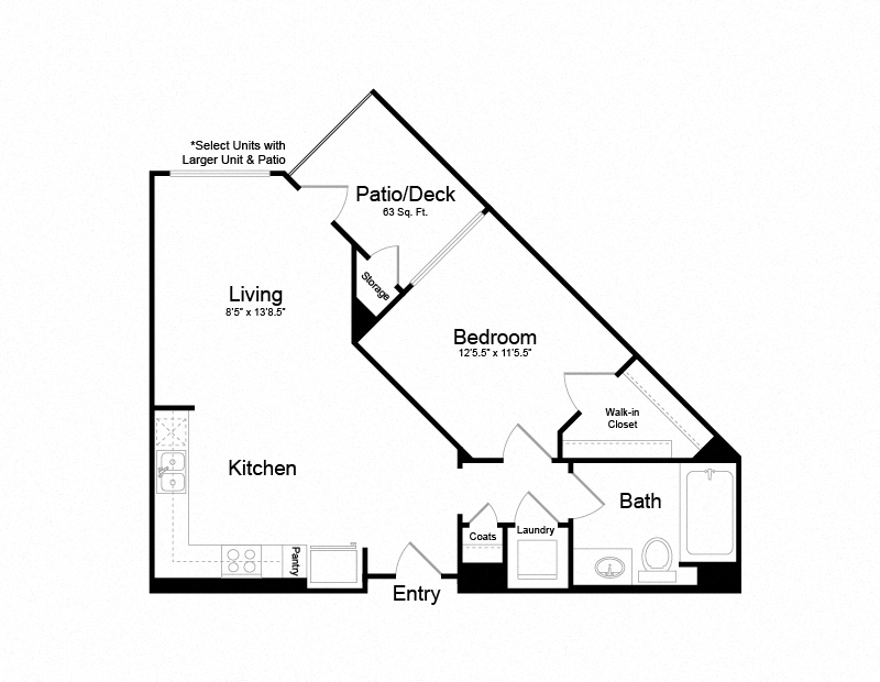 1 bedroom 1 bathroom A1 Floor Plan at Clarendon Apartments, Los Angeles