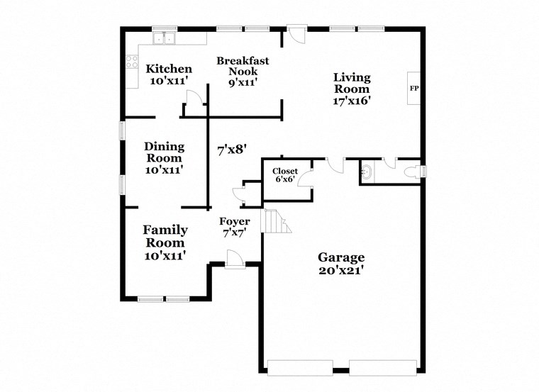 a floor plan of a house with a kitchen and a living room