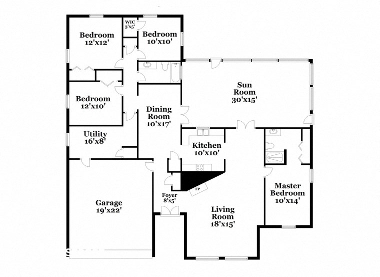 a floor plan of a house with two bedrooms and two baths and a garage