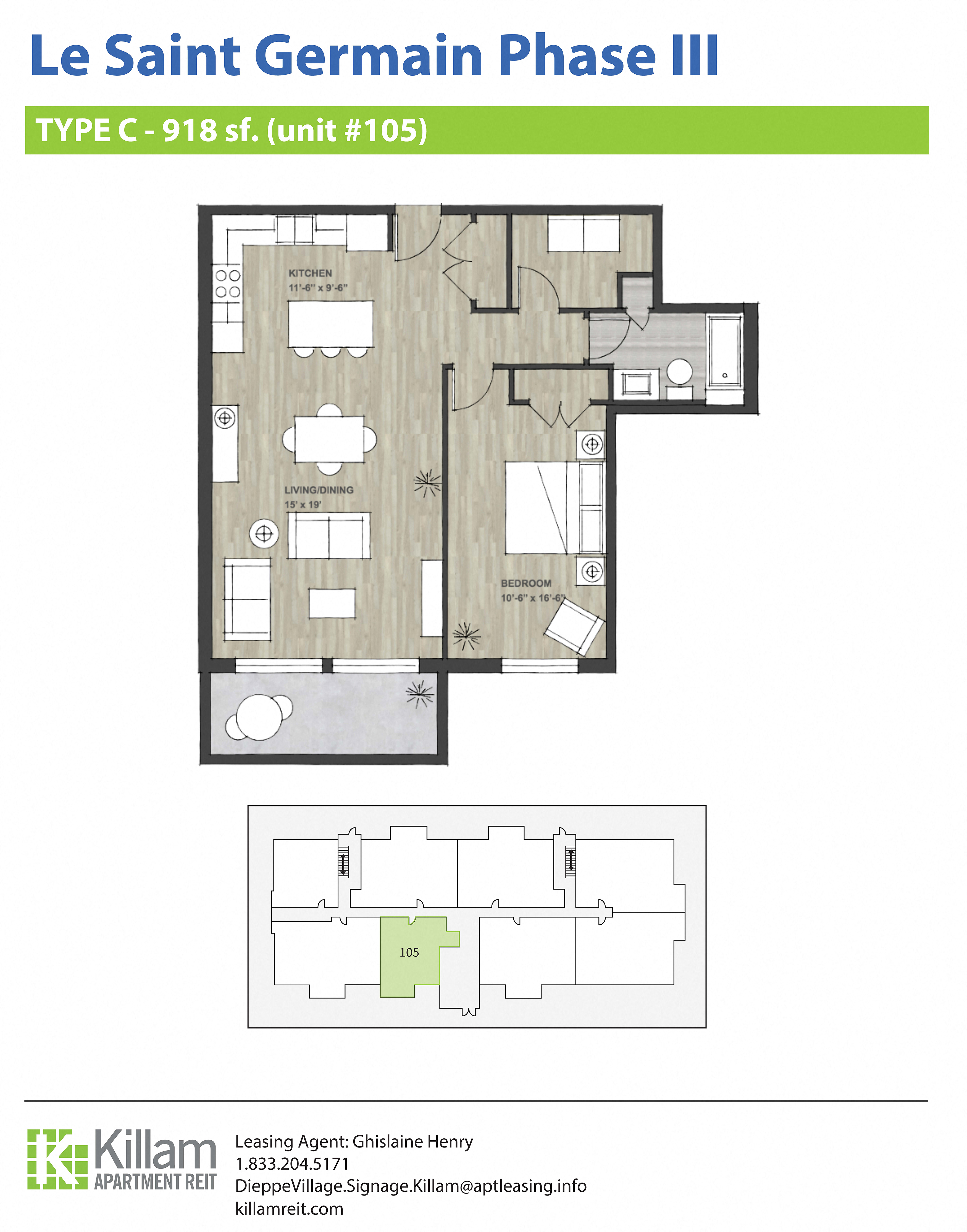 Le Saint Germain Phase III One Bedroom Type C 918 SF