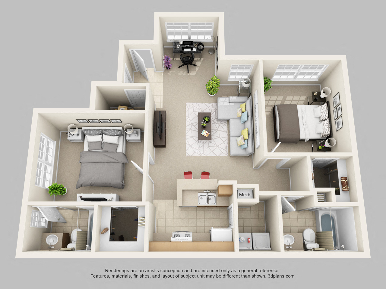 2Bed 2Bath Floor Plan at Academy on Eastern Lake, Orlando, 32817