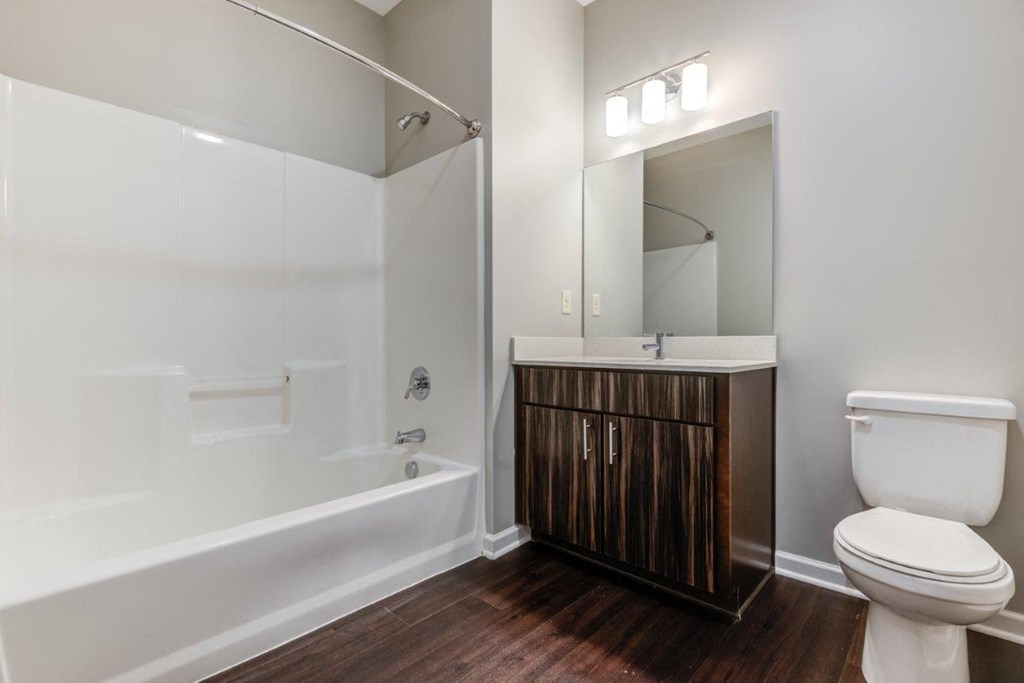 a bathroom with a toilet and a bath tub