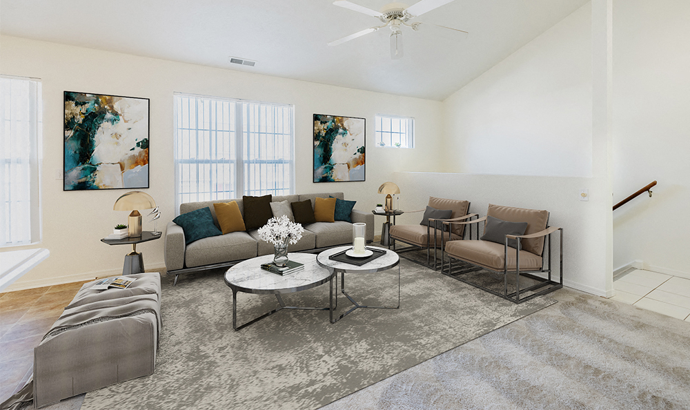 living room with carpeting