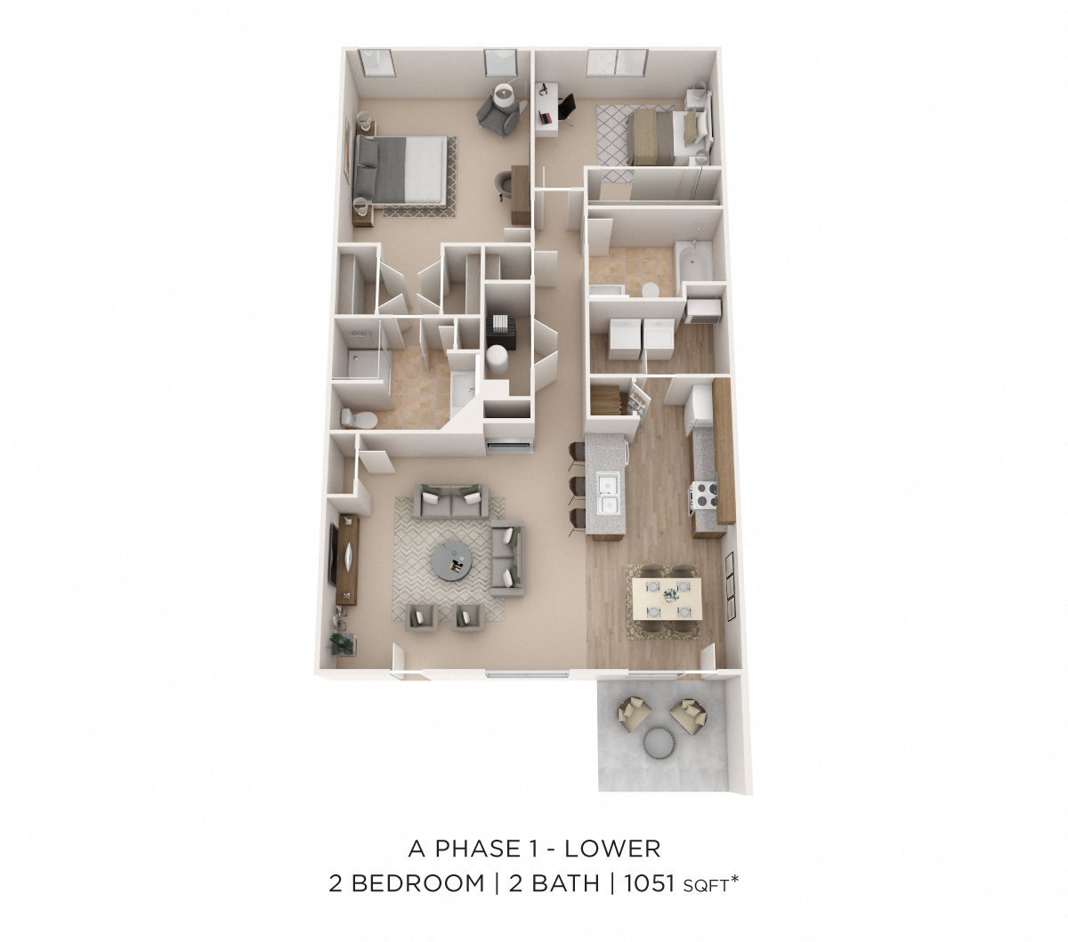 Two Bedroom 2 Bath- Lower Level