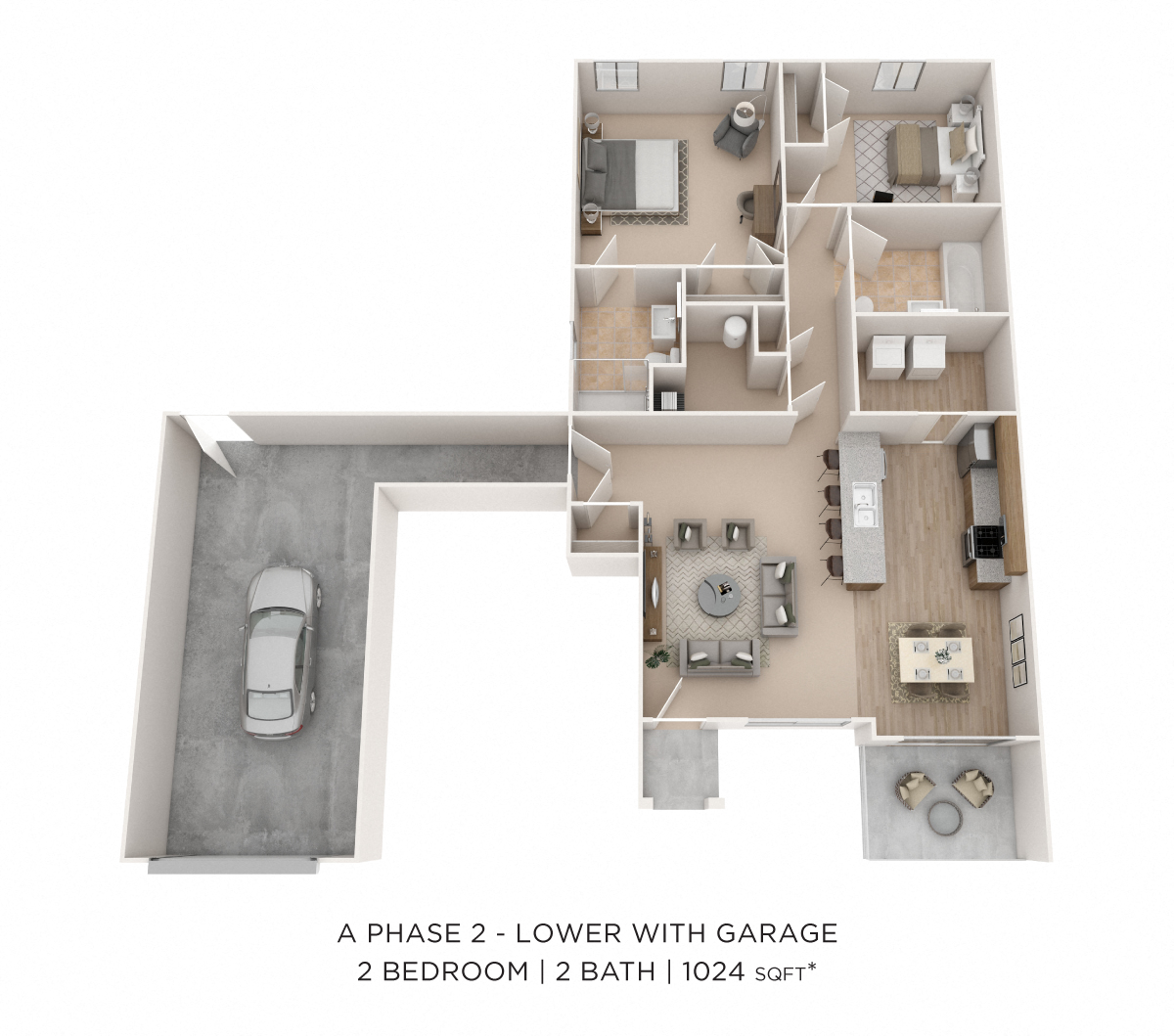 Two Bedroom 2 Bath-Lower Level w/ Garage