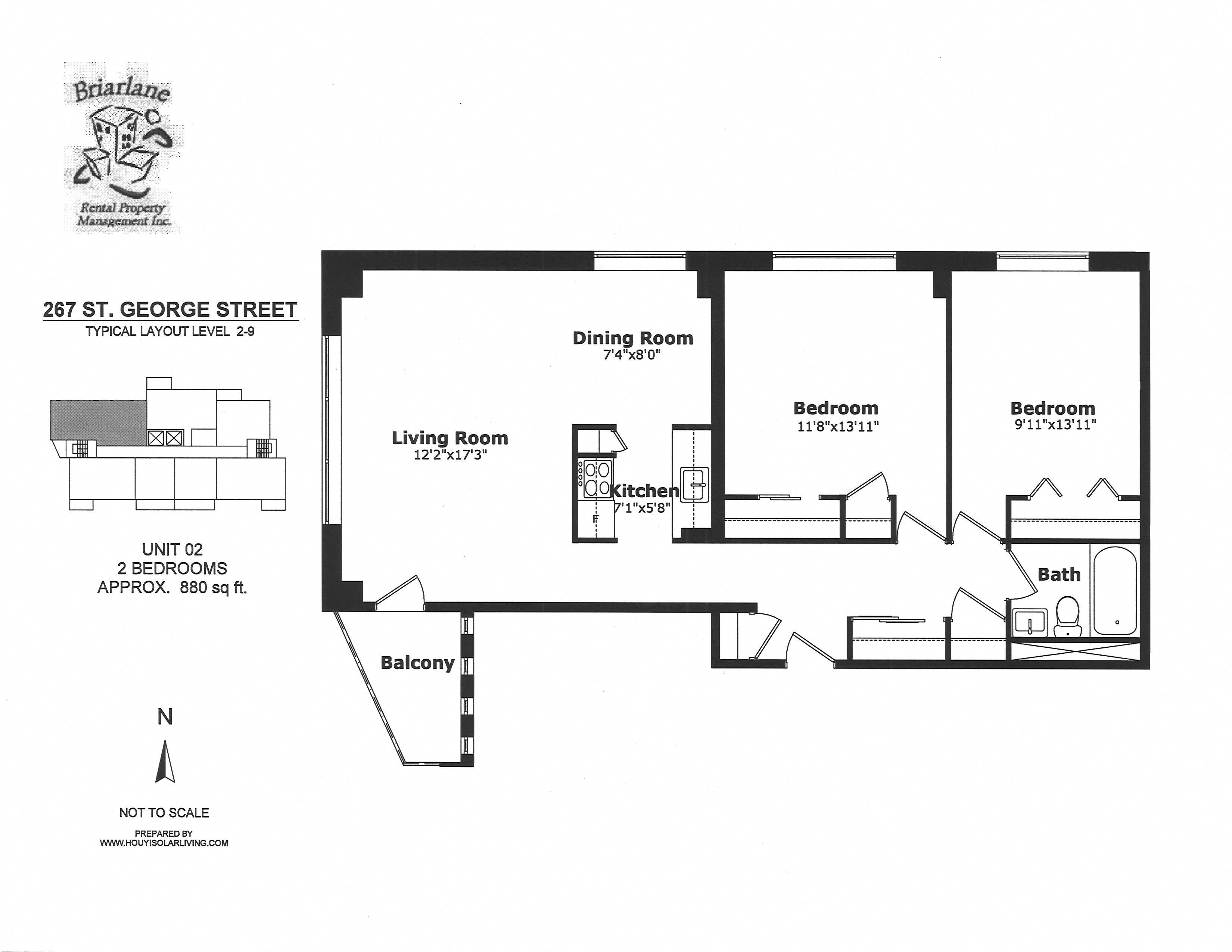 2 bedroom, 1 bathroom with a balcony