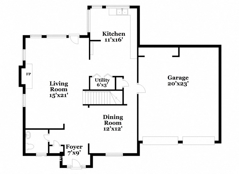 a floor plan of a house with a kitchen and a dining room