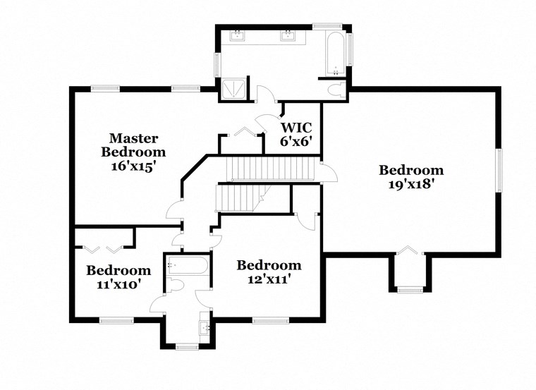 a floor plan of a house with two bedrooms and two bathrooms