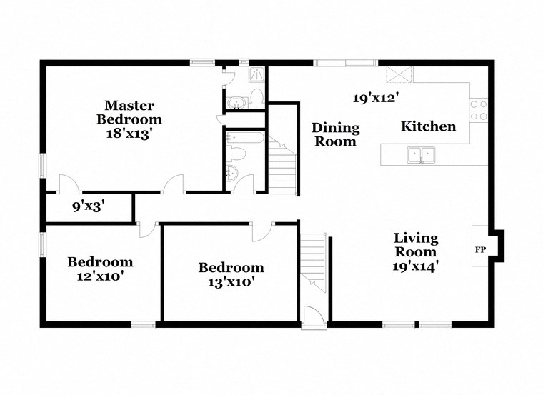 a floor plan of a house with bedrooms and a living room
