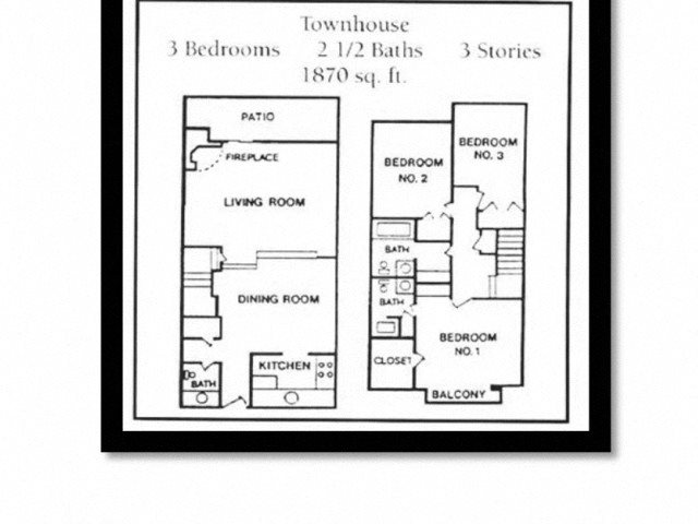 3 Bedroom 2 and a half Bathroom three story townhouse Floor Plan