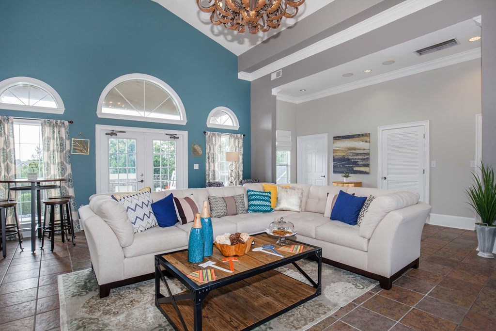 a living room with a couch and a coffee table