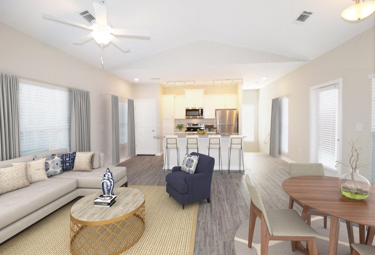 a living room with a couch and a table