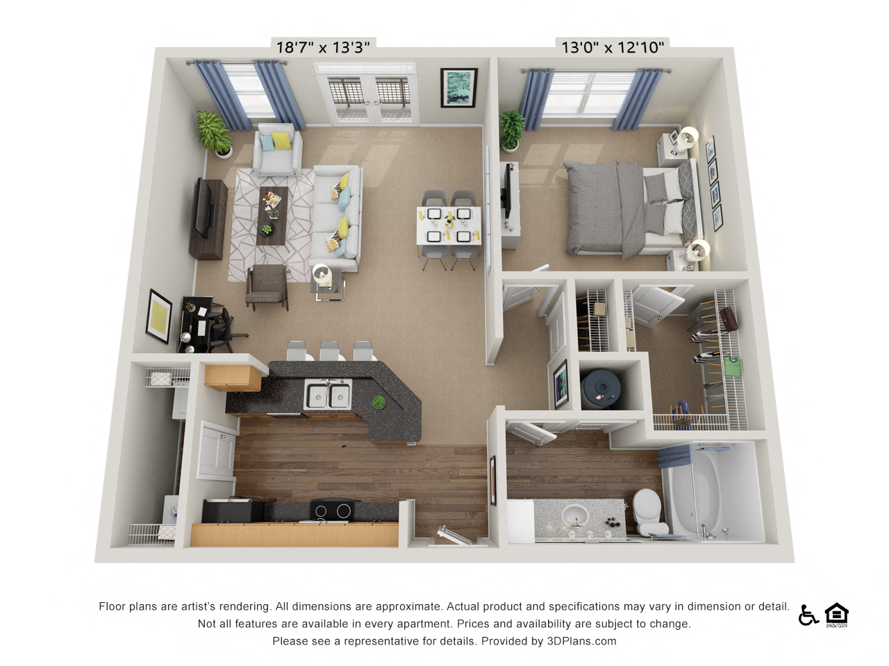 B9 1 Bed 1 Bath Floor Plan