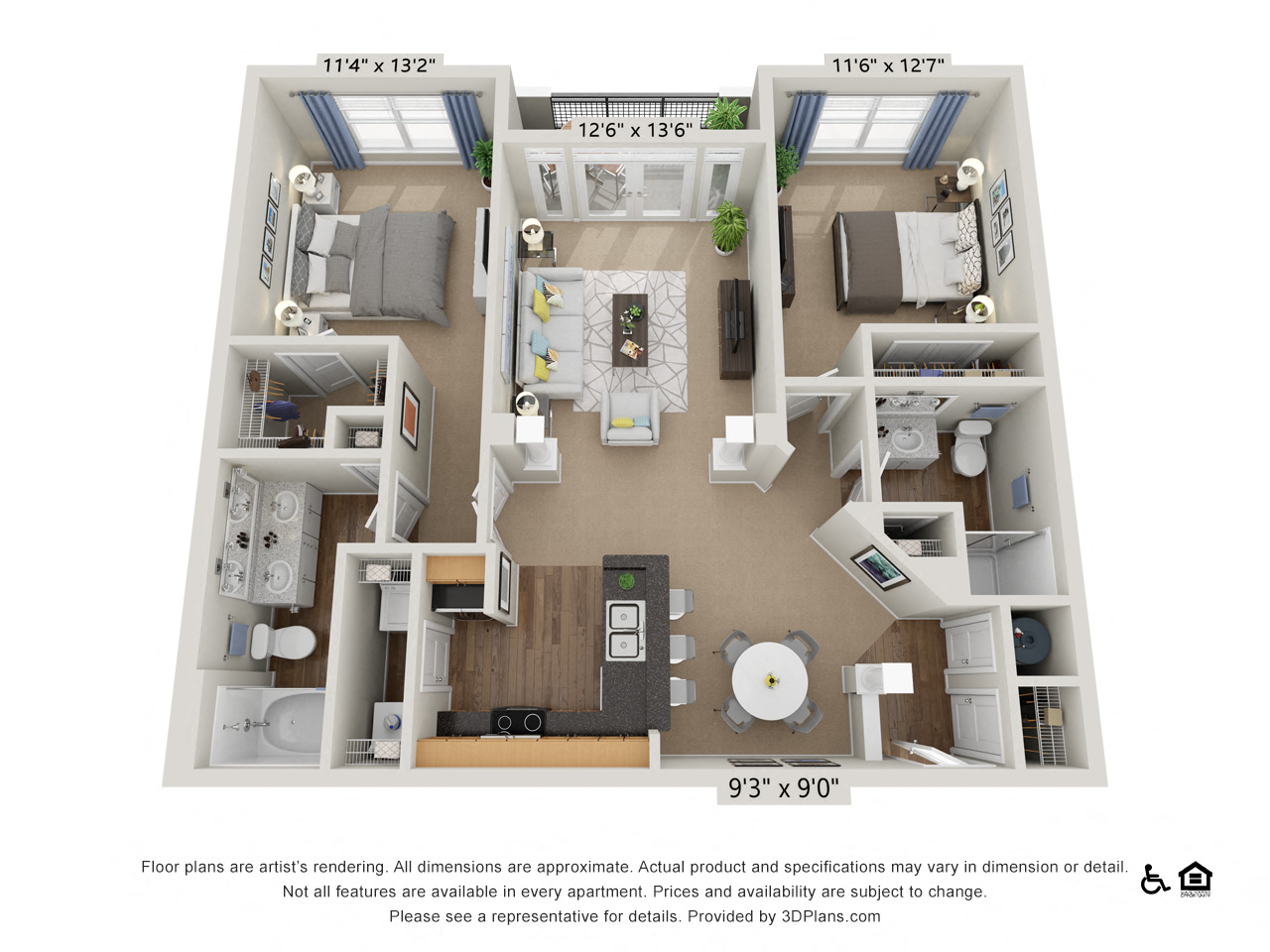 E1 2 Bed 2 Bath Floor Plan