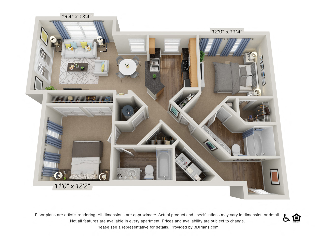 E2 2 Bed 2 Bath Floor Plan
