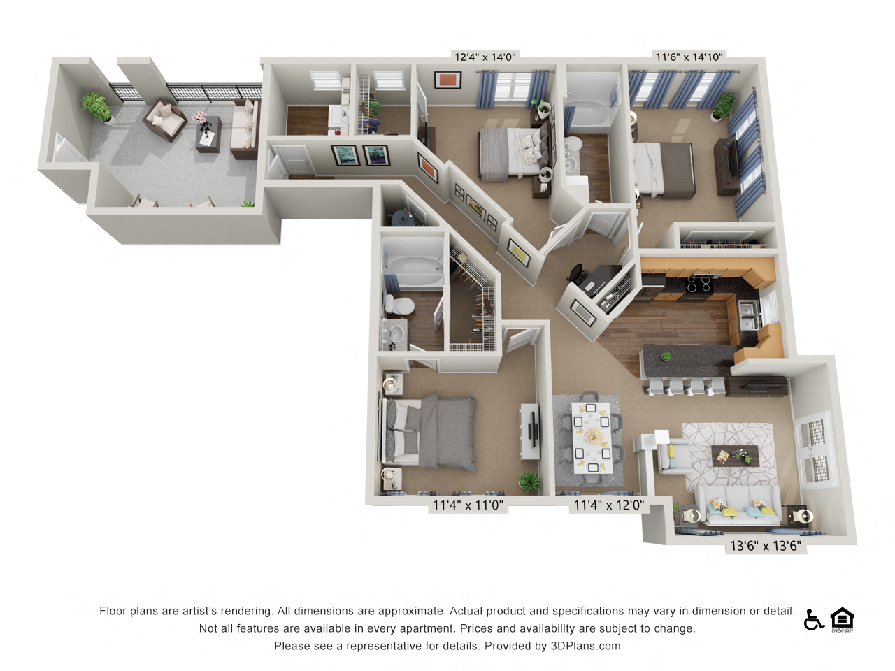 F5 3 Bed 2 Bath Floor Plan