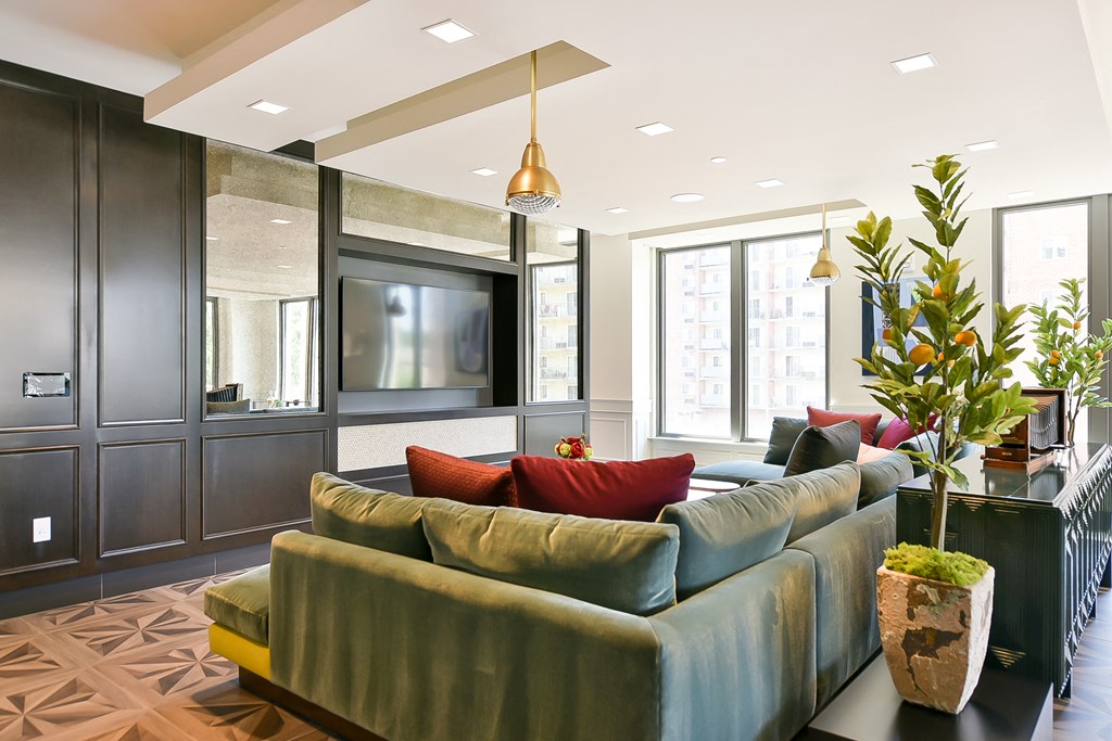 a living room with a couch and a television