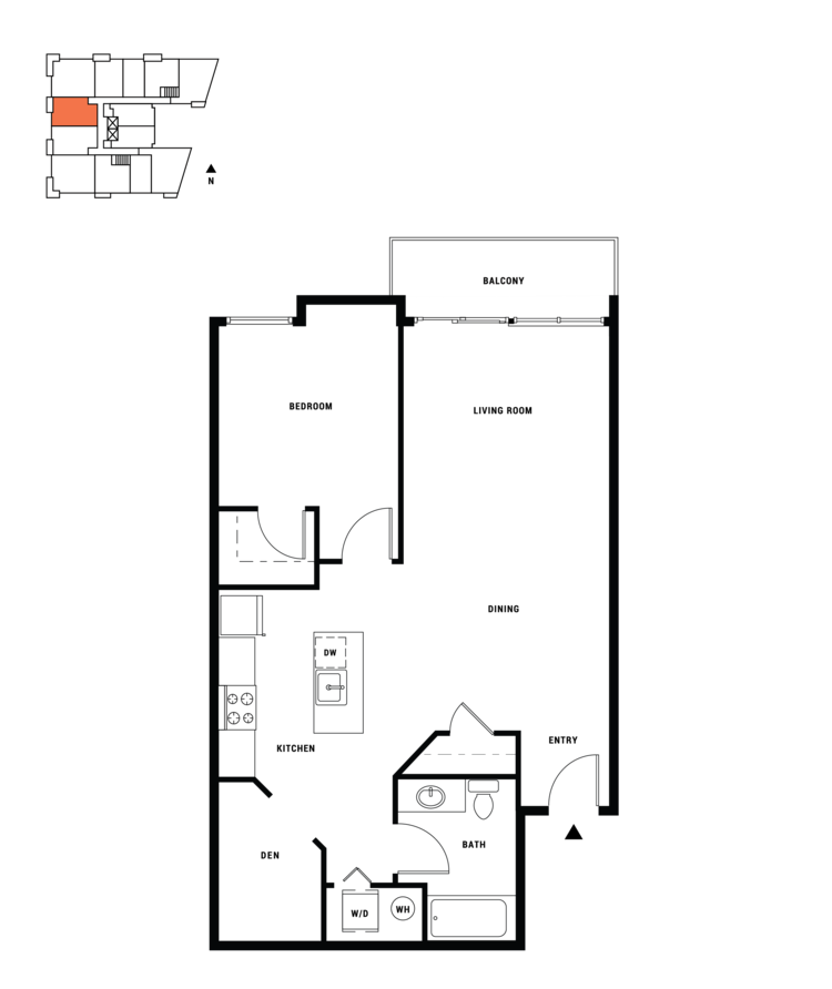 1 BEDROOM + DEN A, 1 br, 1 ba, 830 sq. ft.