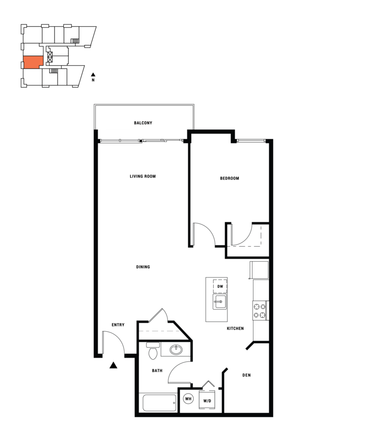 1 BEDROOM + DEN B, 1 br, 1 ba, 829 sq. ft.