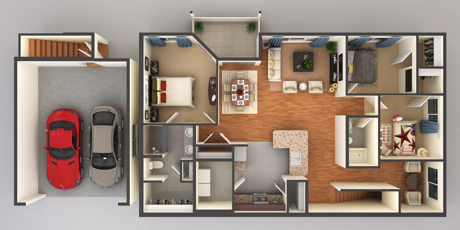 three bedroom two bathroom floor plan