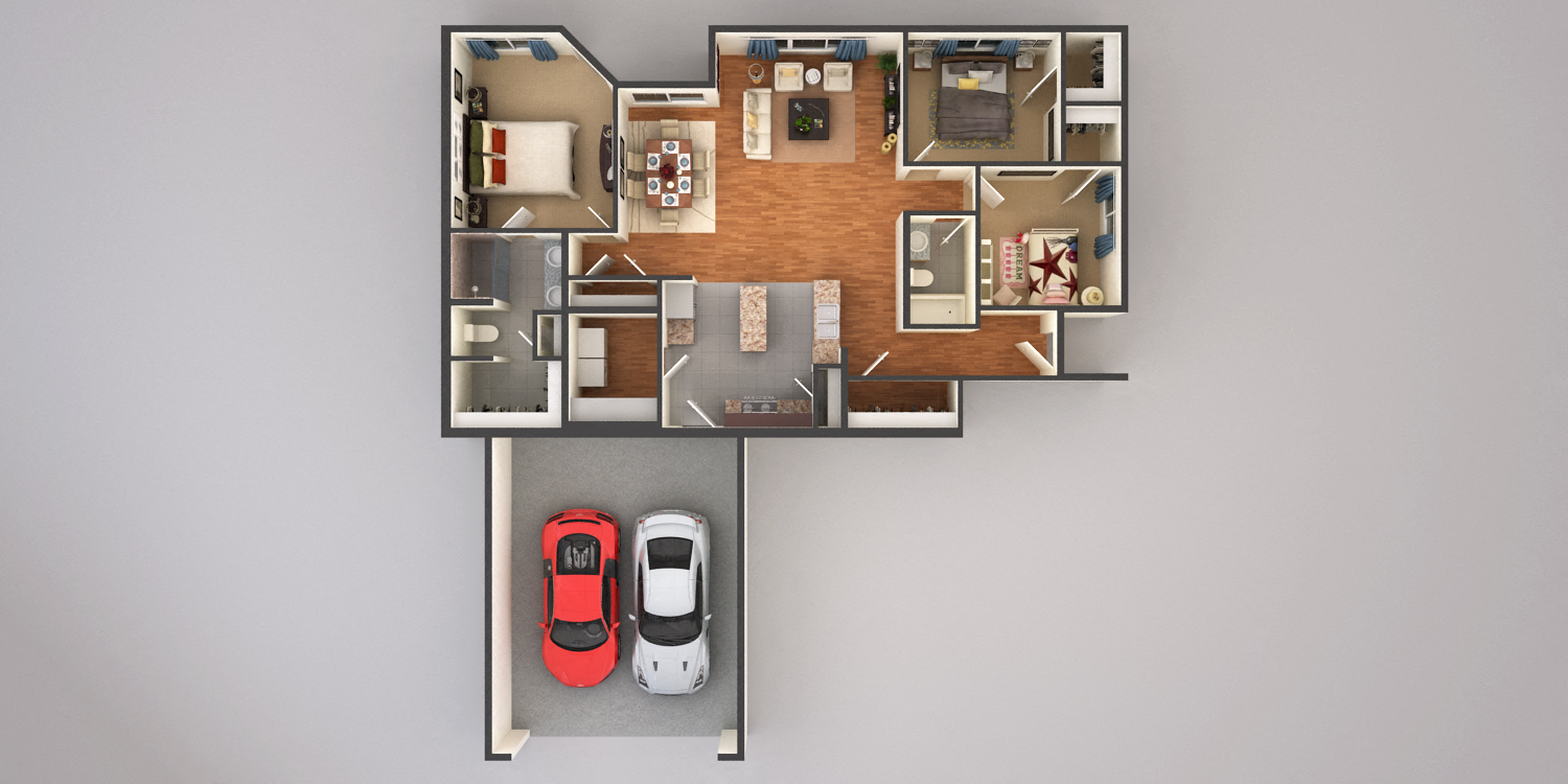three bedroom two bathroom floor plan