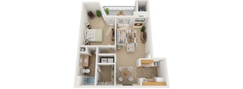 3d 1 bedroom floor plan | The Amethyst Apartments in Austin TX