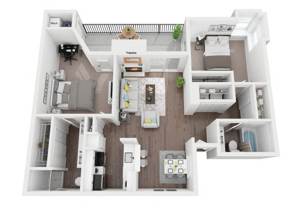 2 Bed 2 Bath Floor Plan with 1,084 Sq. Ft. at The Olivine, Austin, Texas