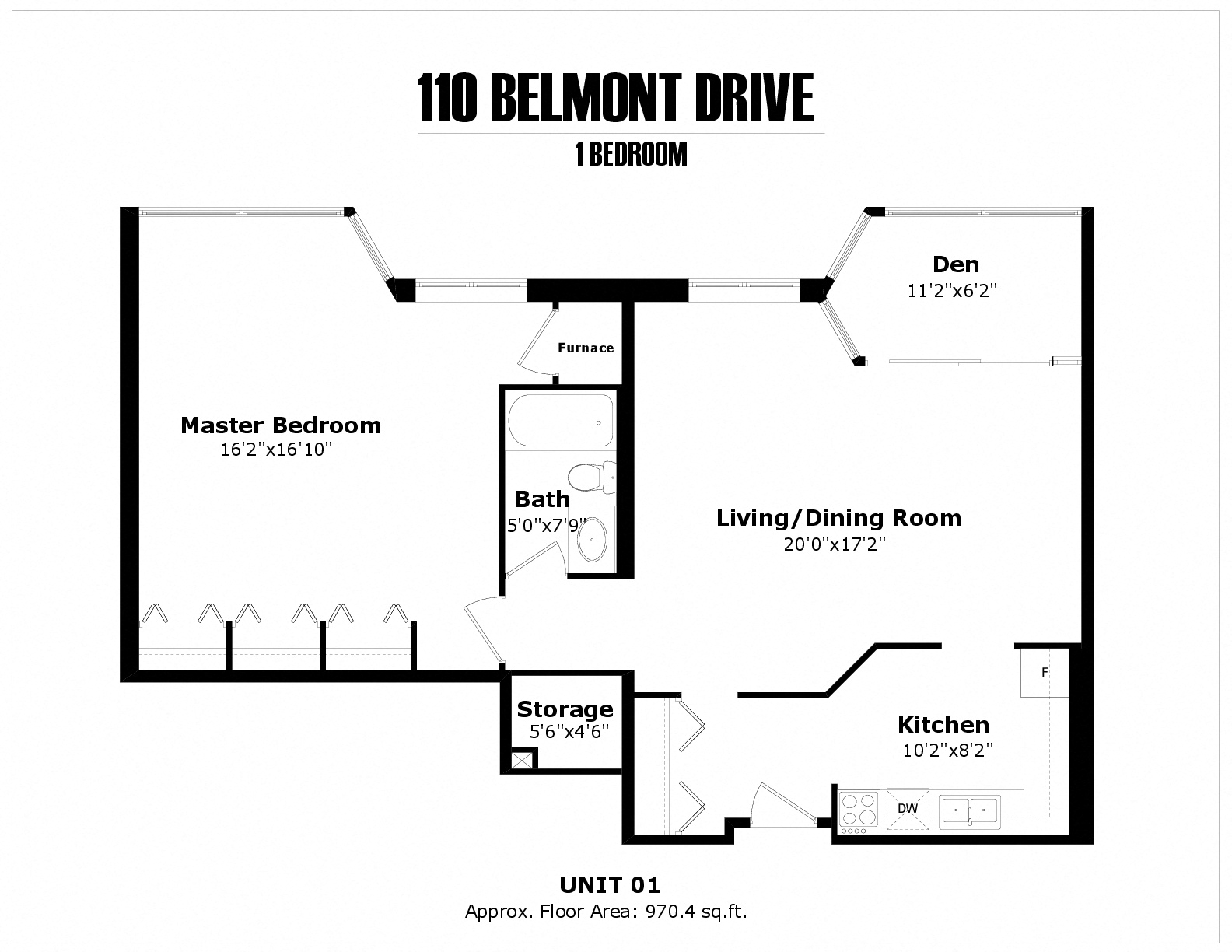 1 bedroom, 1 bath, with solarium