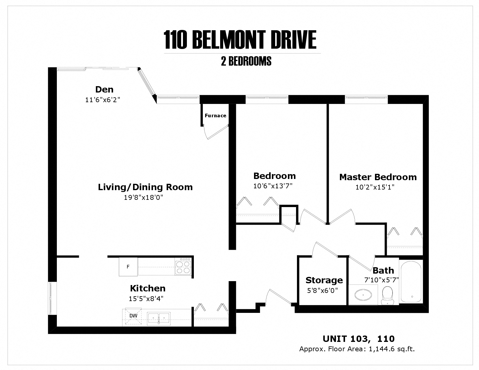 2 bedroom, 1 bath, with solarium
