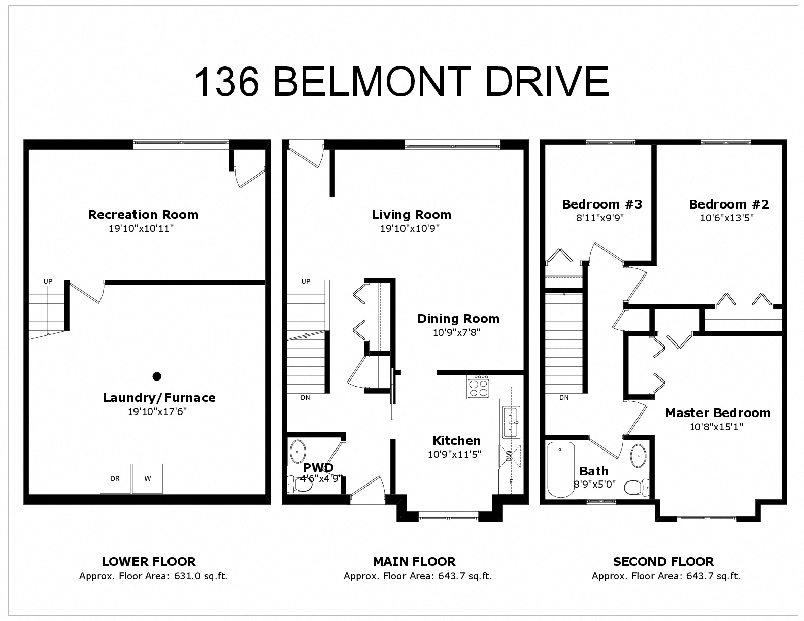 3 Bedroom townhouse, with 2 bathroom, rec room & patio