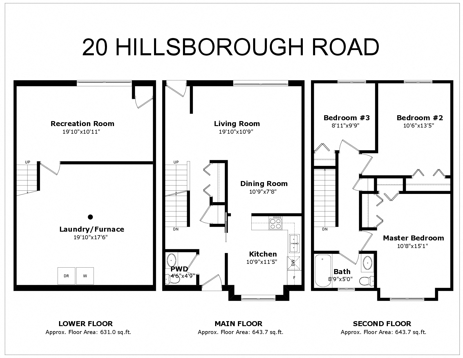 3 Bedroom townhouse, with 2 bathroom, rec room & patio