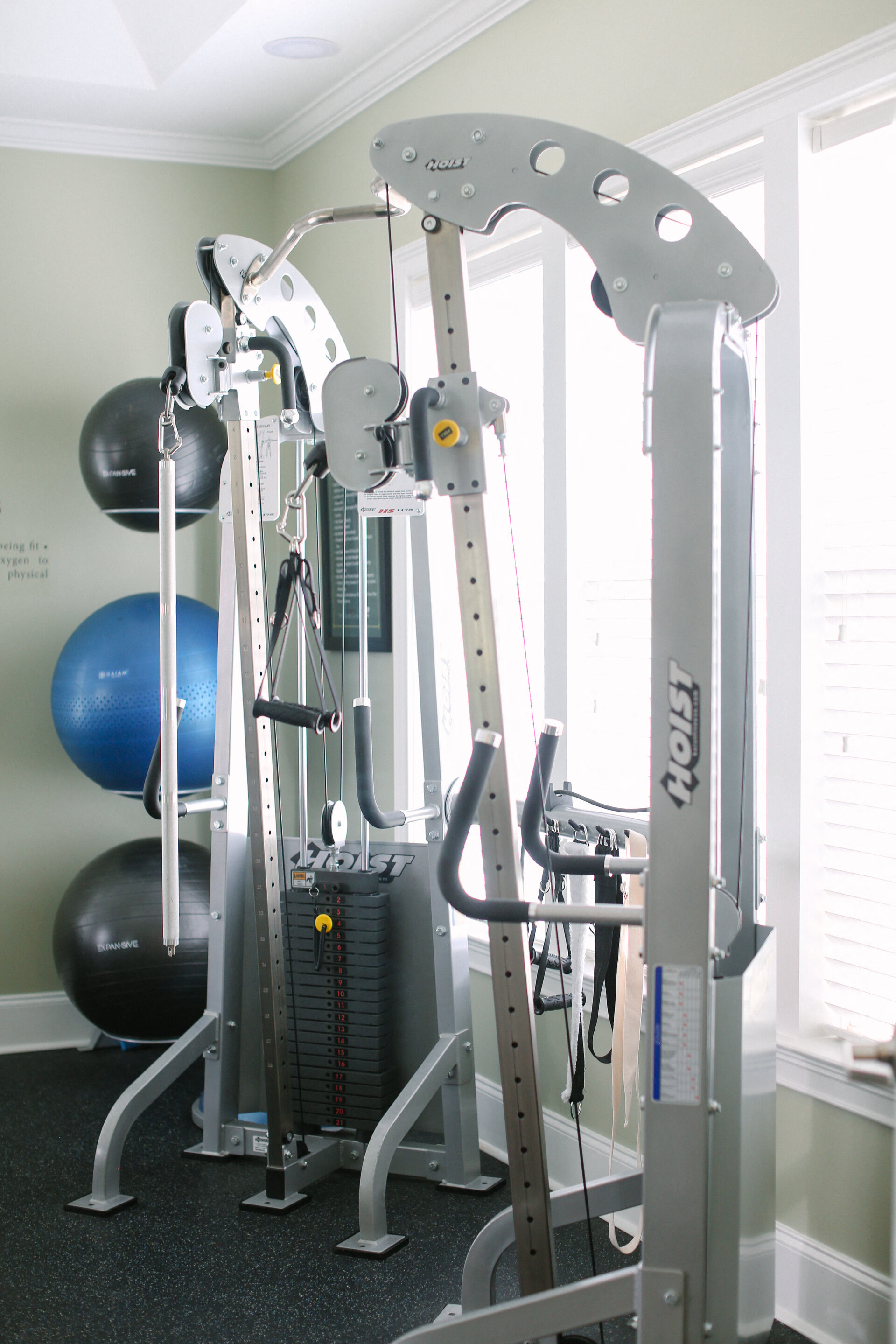 a gym with cardio equipment and weights in a home gym