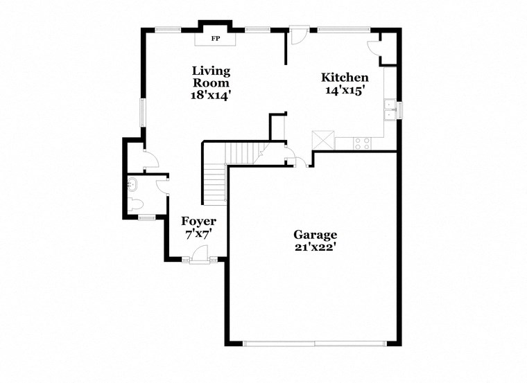 a floor plan of a house with a kitchen and a living room