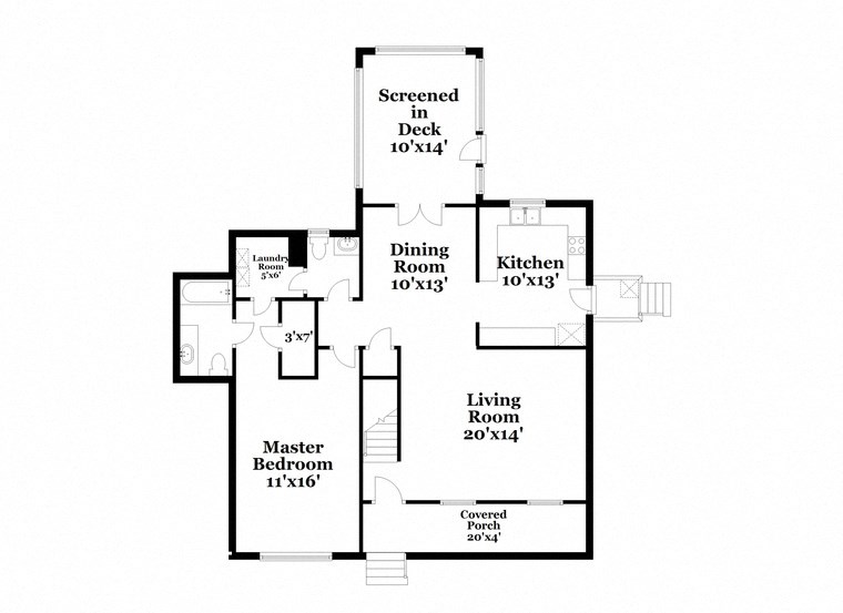 a floor plan of a house with two bedrooms and a living room and a kitchen
