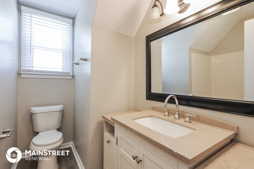 a bathroom with a sink and a mirror and a toilet