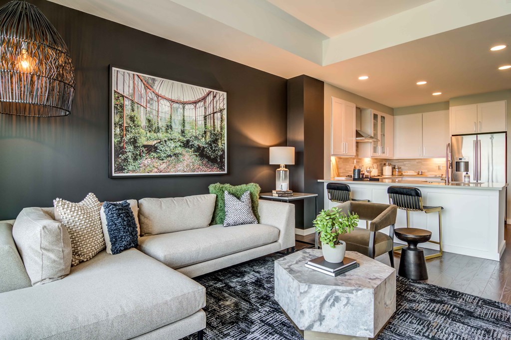a living room with a couch and a coffee table