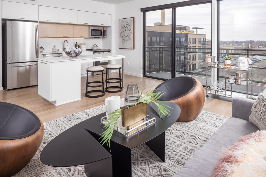 2 Bedroom Floor Plan Living Area, Kitchen and West-facing Balcony at Platform