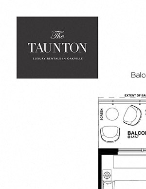 One bedroom, one bathroom apartment layout at The Taunton in Oakville, ON