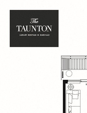 One bedroom, one bathroom apartment layout at The Taunton in Oakville, ON