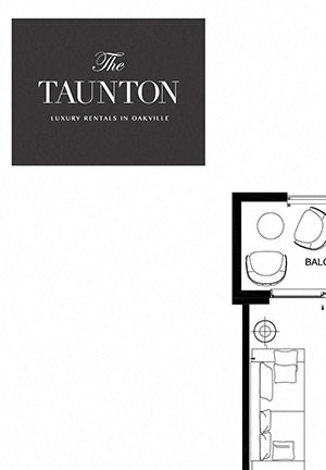 One bedroom, one bathroom apartment layout at The Taunton in Oakville, ON
