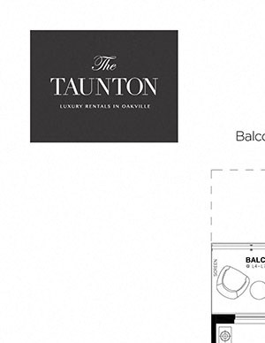 One bedroom plus den, one bathroom apartment layout at The Taunton in Oakville, ON