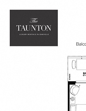 One bedroom, one bathroom apartment layout at The Taunton in Oakville, ON