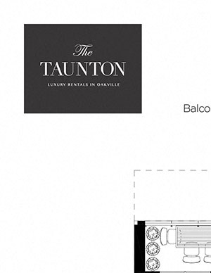 Two bedroom, two bathroom apartment layout at The Taunton in Oakville, ON