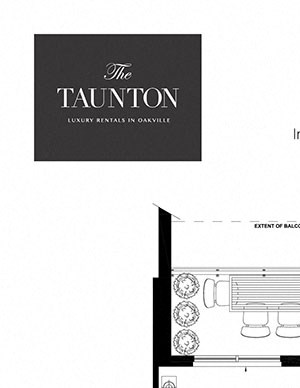 Two bedroom, two bathroom apartment layout at The Taunton in Oakville, ON