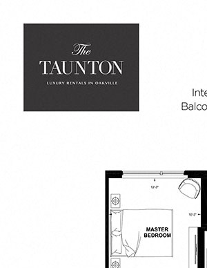 Two bedroom, two bathroom apartment layout at The Taunton in Oakville, ON